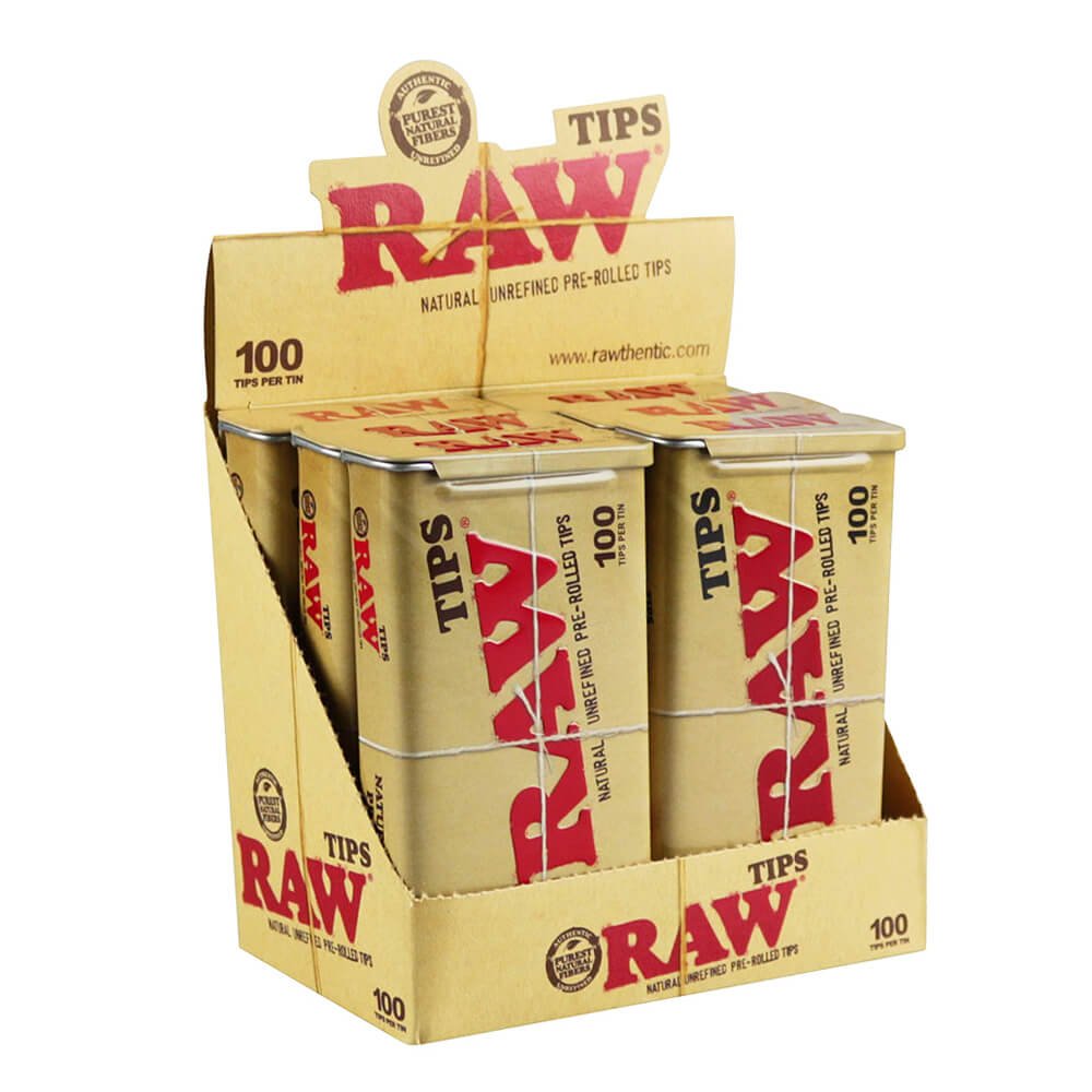 RAW Unrefined 100 voorgedraaide tips (6 blikjes/display)